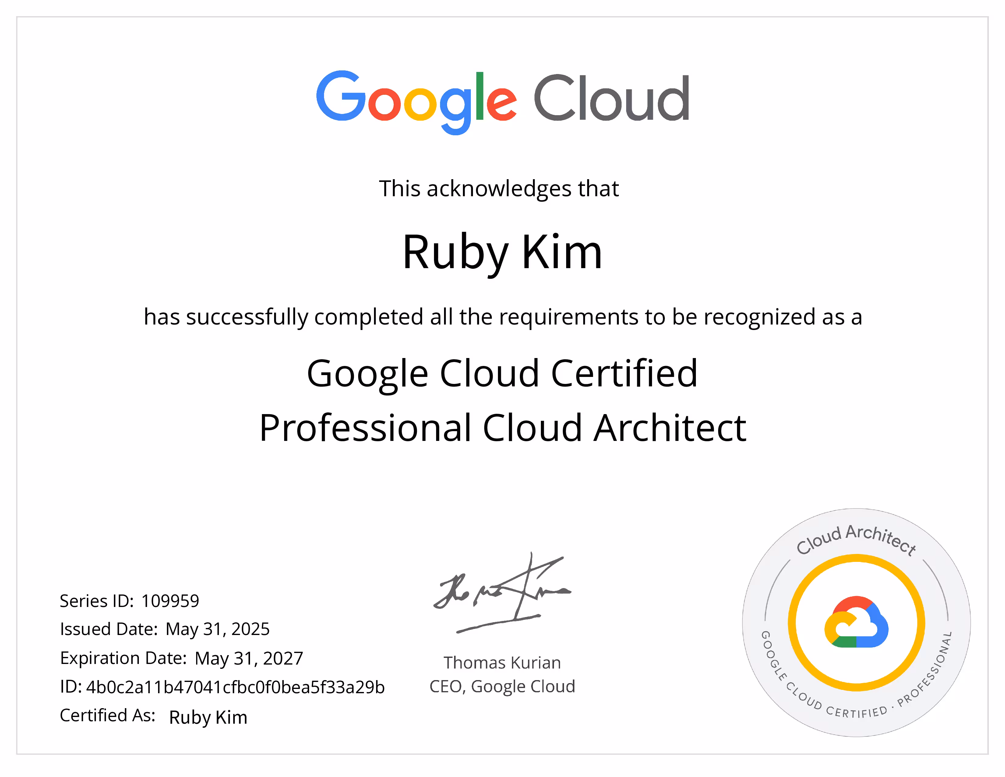 Google Cloud Professional Cloud Architect Certificate